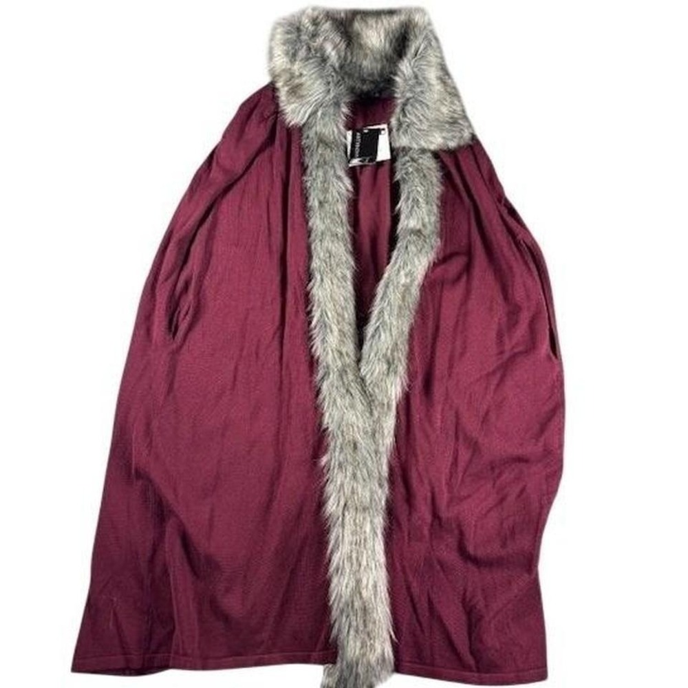 NWT Anthony Original Burgundy Knit Cape Faux Fur Trim 1X Plus Size